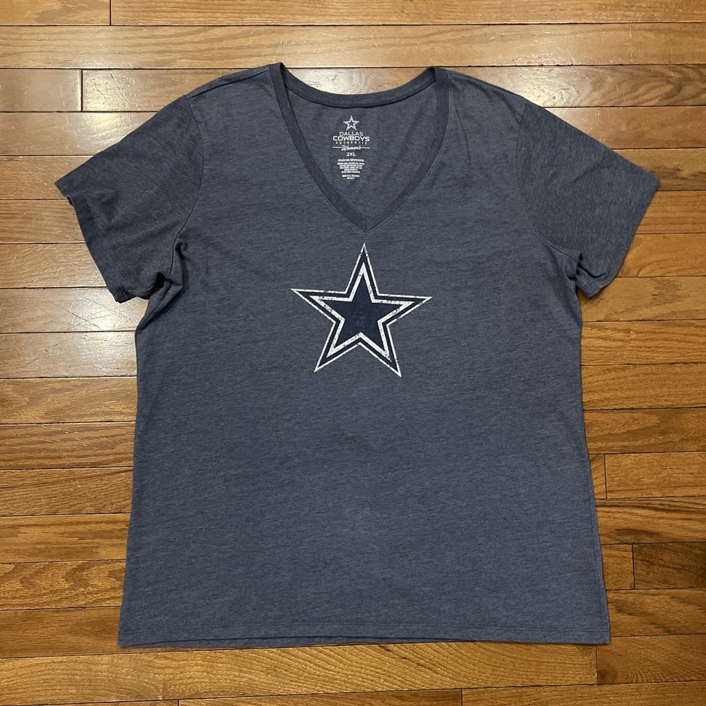 Dallas Cowboys Womens 2XL Plus Size V Neck T Shirt Blue Graphic NFL Short Sleeve